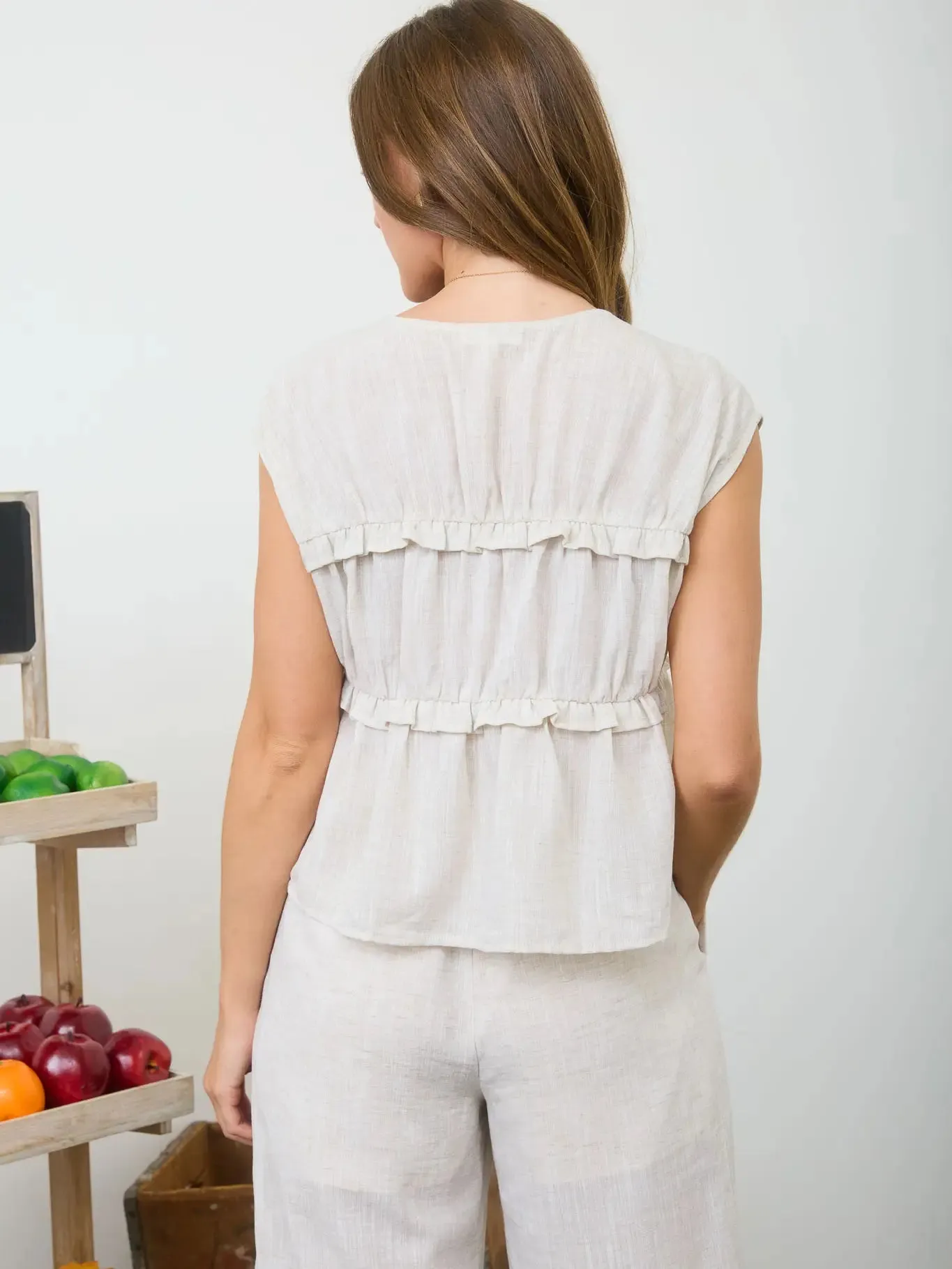 Front Tie Ruffle V Neck Sleeveless Top sold by Sunbeam product image thumbnail 4