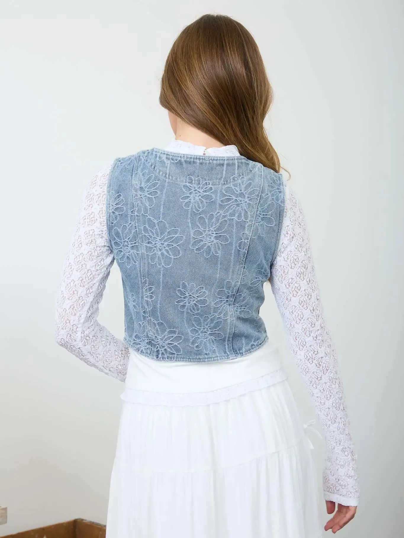 Floral Washed Denim Front Tie Vest sold by Sunbeam product image thumbnail 2