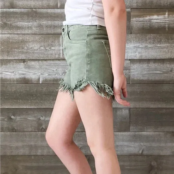 High Rise Side Step Hem Shorts - Olive sold by Sunbeam product image thumbnail 2