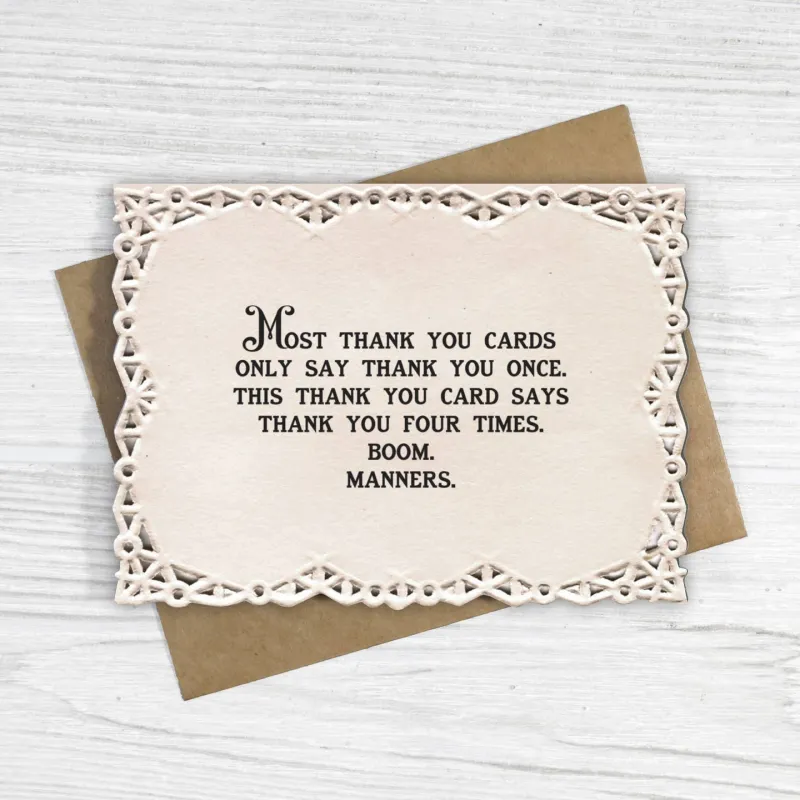 Funny Vintage Greeting Card with Repeated Thank You made by Sunbeam