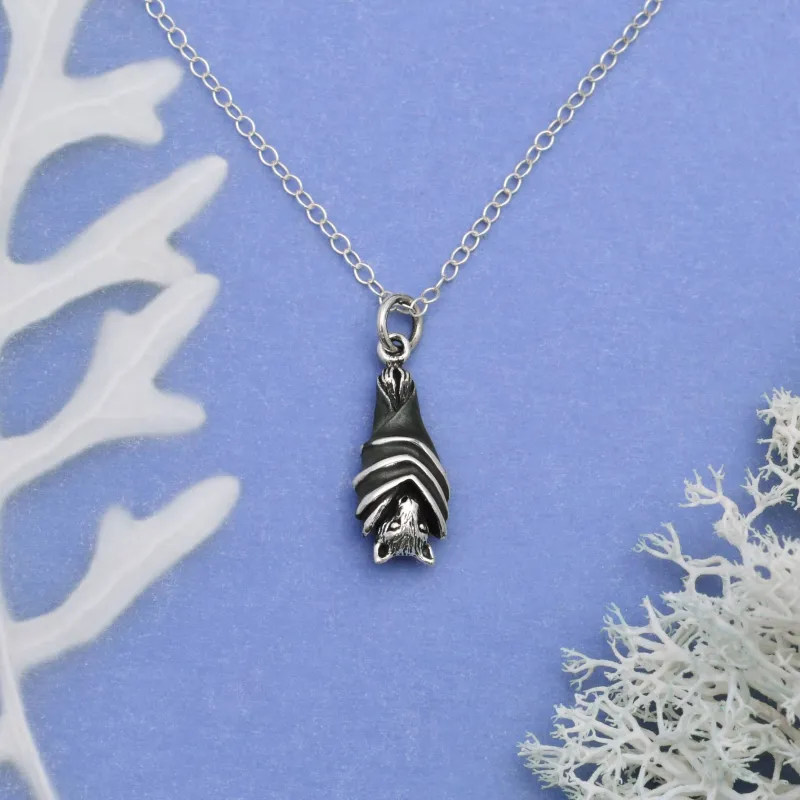 Sterling Silver Hanging Bat Necklace made by Sunbeam