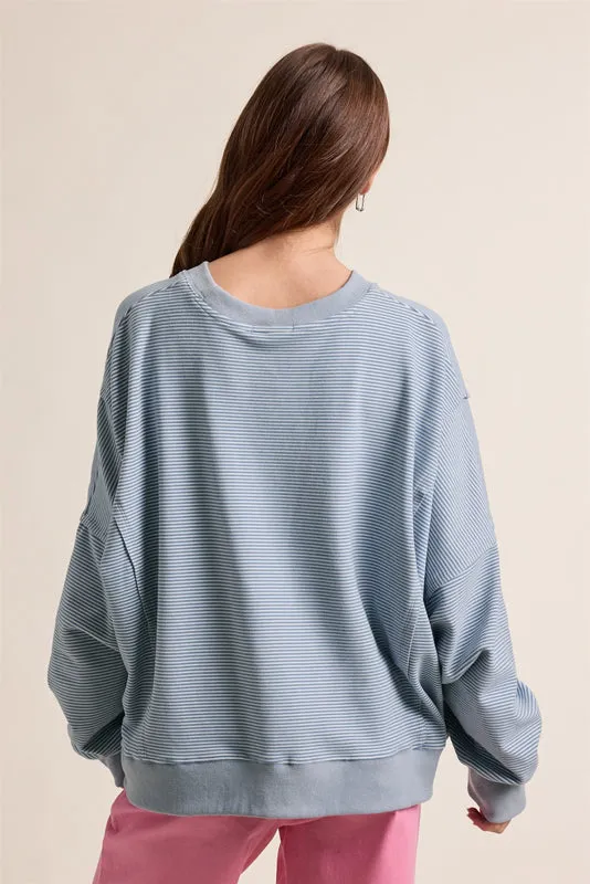 Striped Drop Shoulder Sweatshirt - Dark Blue/Ivory sold by Sunbeam product image thumbnail 4