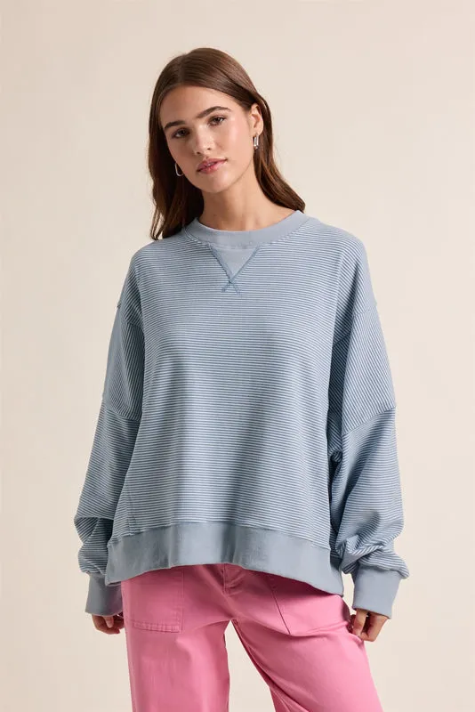 Striped Drop Shoulder Sweatshirt - Dark Blue/Ivory made by Wishlist