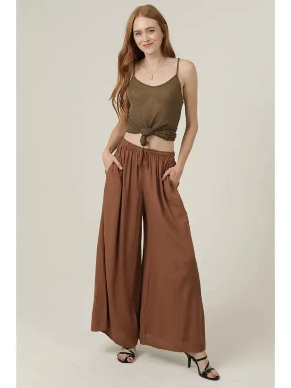 Wide Leg Pants with Elastic Drawstring Waistband made by Angie