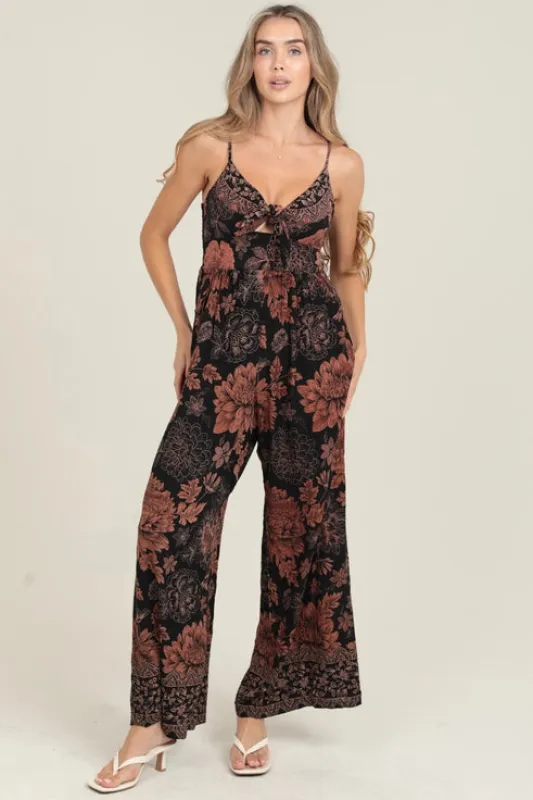 Tie Bust Wide Leg Jumpsuit with Pockets made by Angie