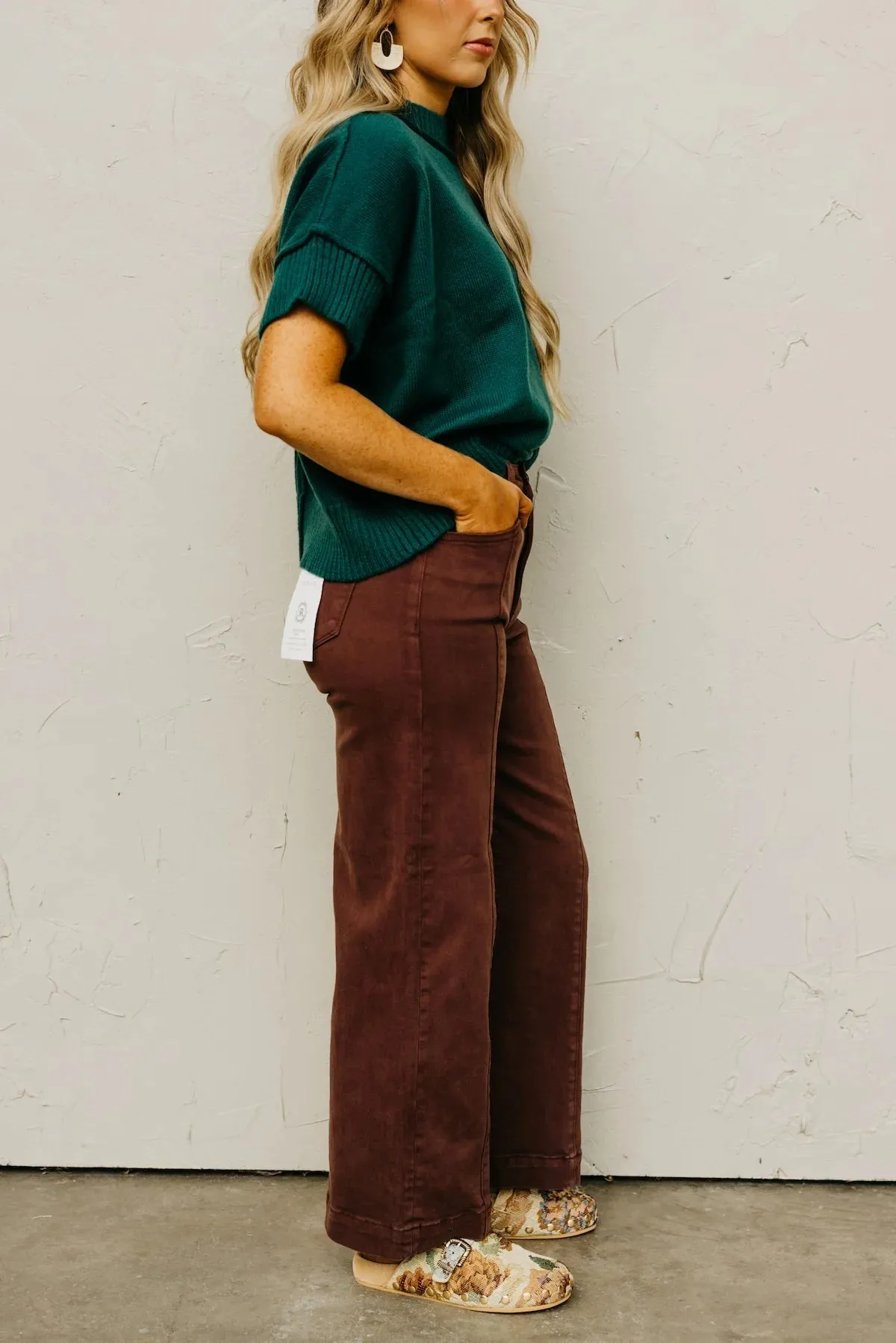High Rise-Crop Wide Pants- Choco Brown sold by Sunbeam product image thumbnail 3