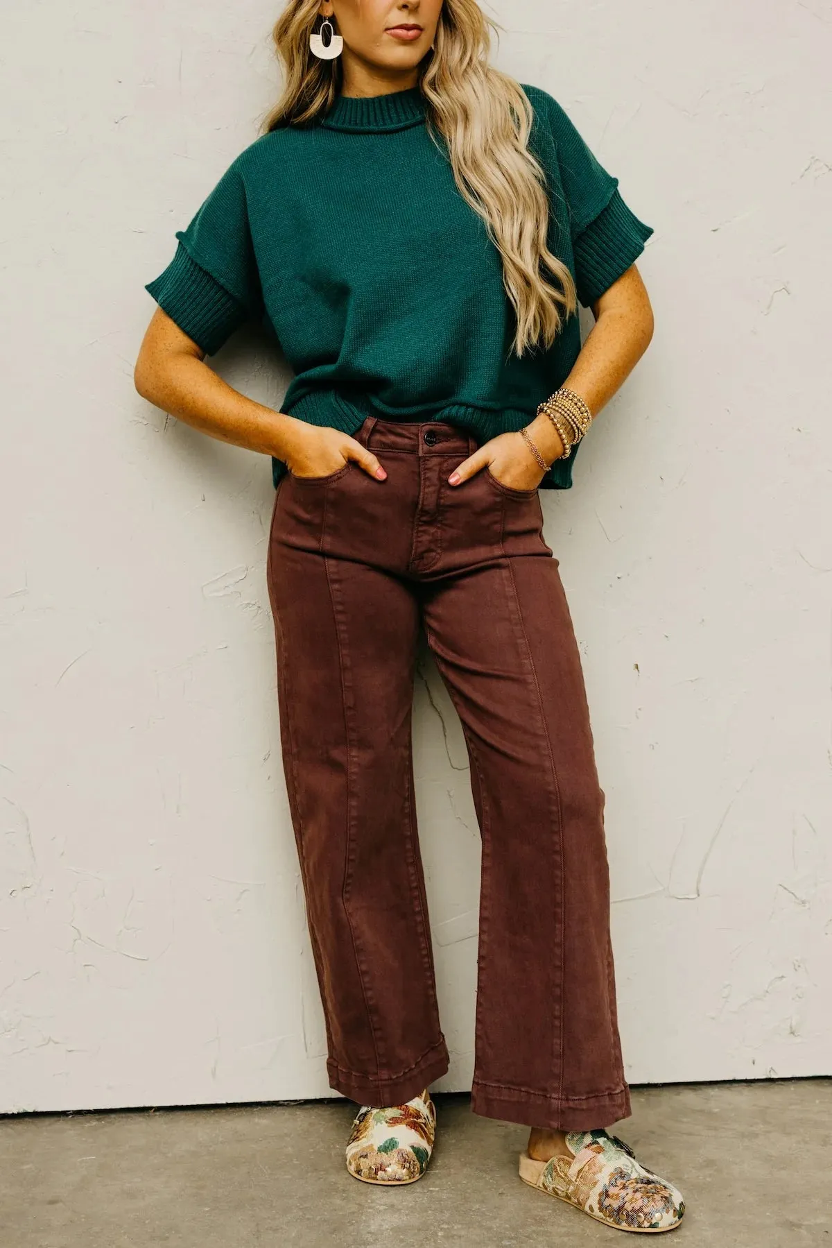 High Rise-Crop Wide Pants- Choco Brown sold by Sunbeam product image thumbnail 4