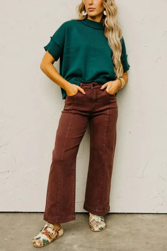 High Rise-Crop Wide Pants- Choco Brown made by Risen