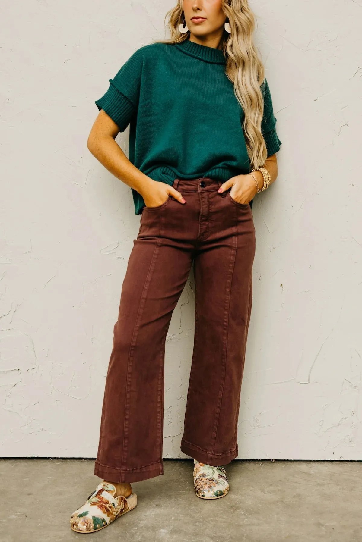 High Rise-Crop Wide Pants- Choco Brown sold by Sunbeam