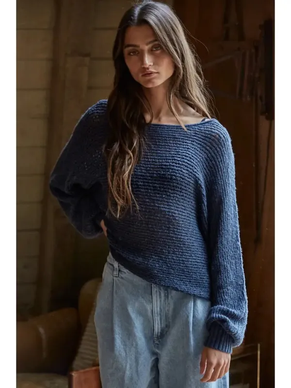 Sweater Knit Crochet Round Neck Long Sleeve Top made by By Together
