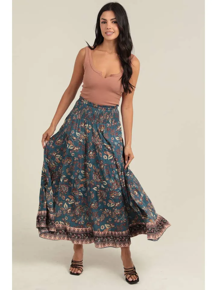Smocked Waistband A Line Maxi Skirt with Side Slit sold by Sunbeam