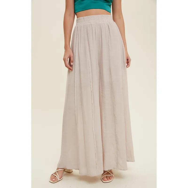 Wide Leg Flow Pants with Raw Edge Detail - Champagne made by Wishlist