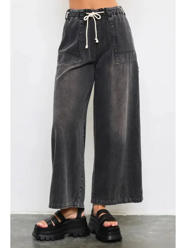 Wide Leg Denim Pants - Charcoal made by Mustard Seed