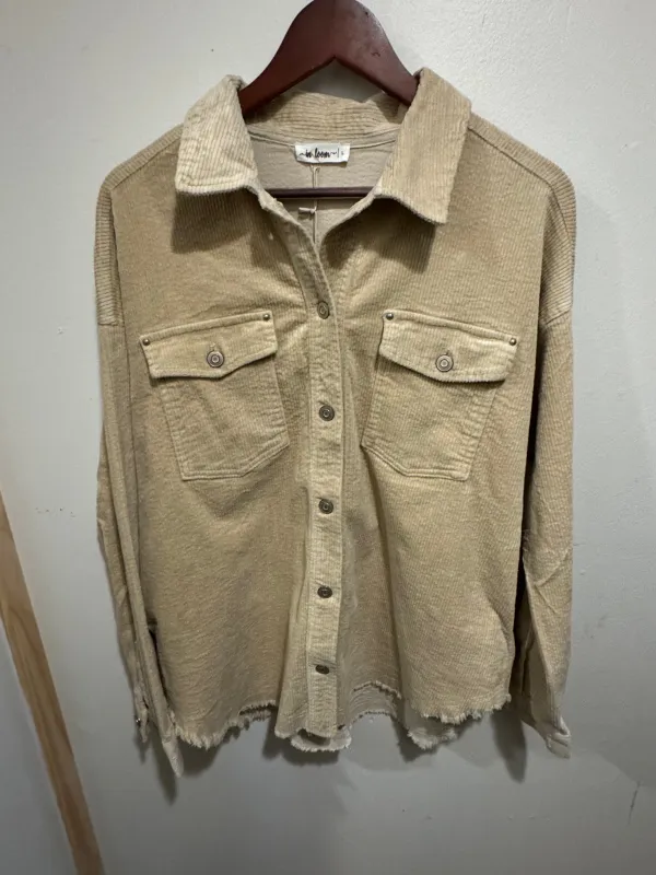 Raw Hem Corduroy Shacket - Oatmeal sold by Sunbeam