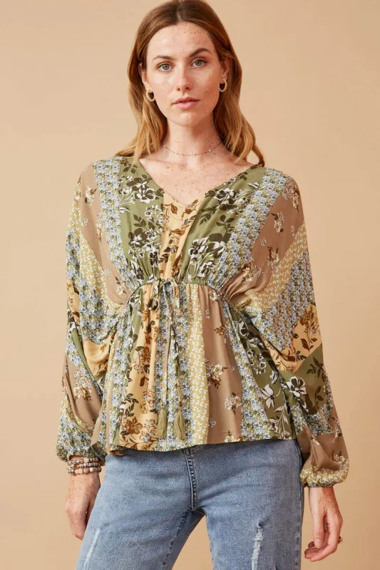 Mixed Print Block Dolman Peplum Top sold by Sunbeam