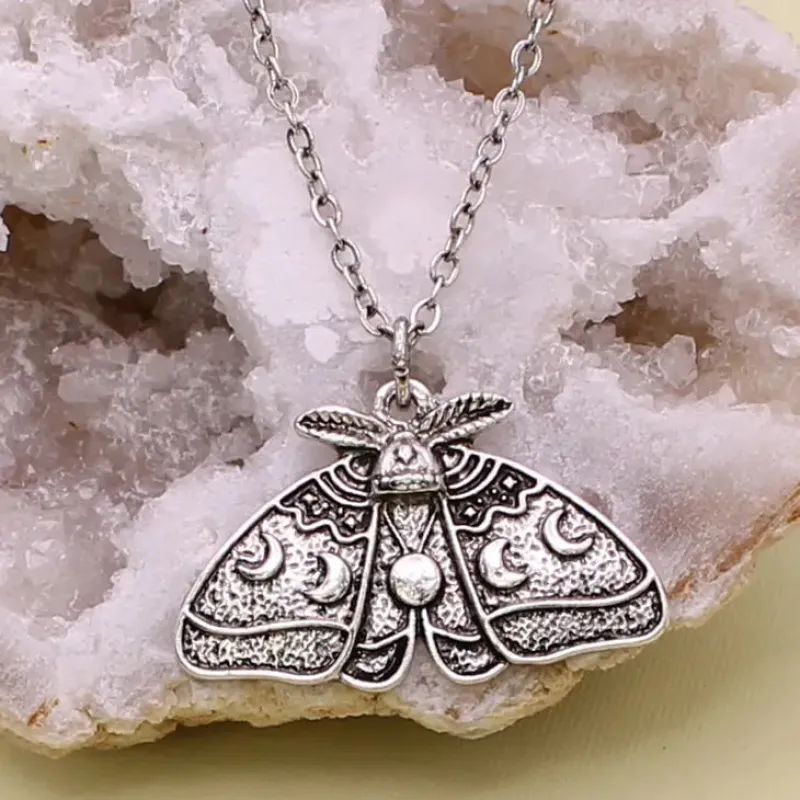 Lunar Phases Silver Luna Moth Necklace made by ZAD