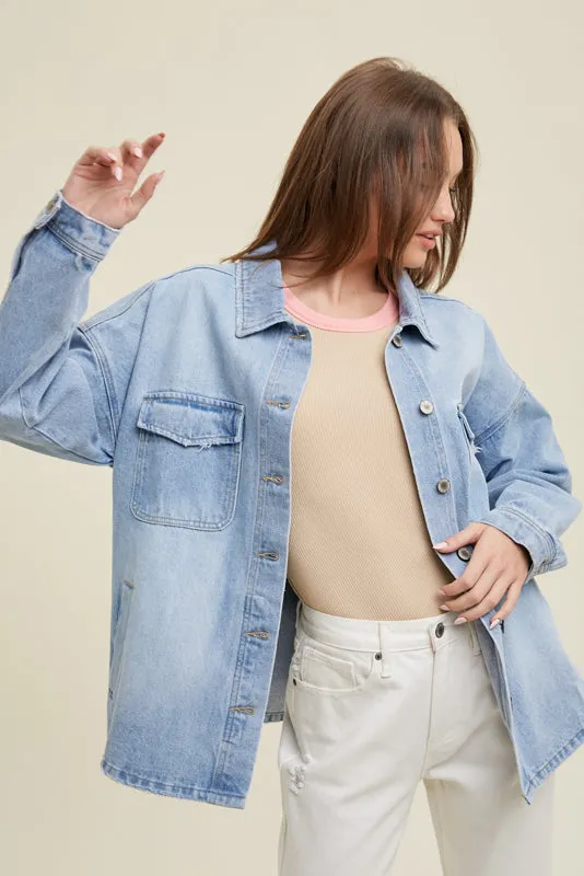 Frayed Denim Shacket sold by Sunbeam