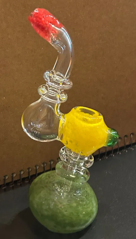 Red, Yellow and Green Smoking Glass Pipe made by Sunbeam