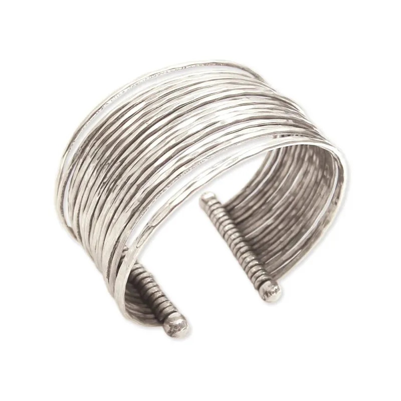 Silver Metal Thin Hammered Bunch Cuff Bracelet sold by Sunbeam