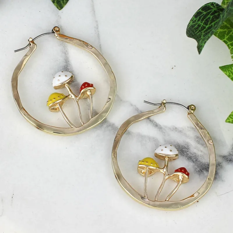 Mushroom Party Gold Hoop Earrings made by ZAD