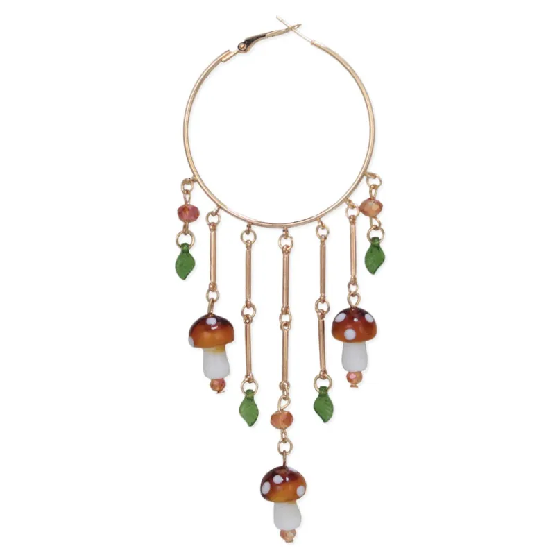 Enchanted Forest Mushroom Gold Hoop Earrings made by ZAD