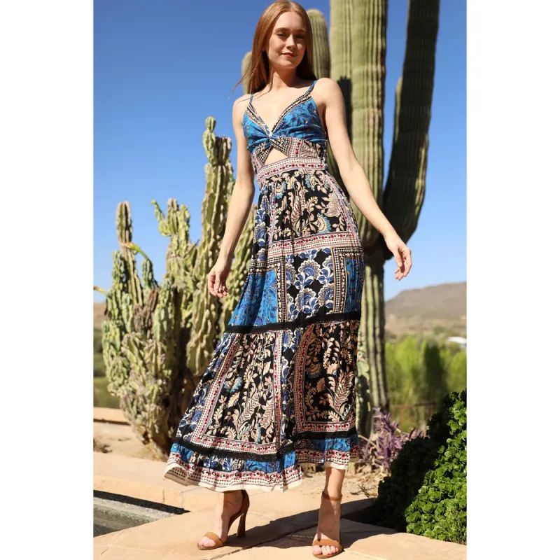 V Neck Twist Front Cut Out Maxi Dress made by Angie