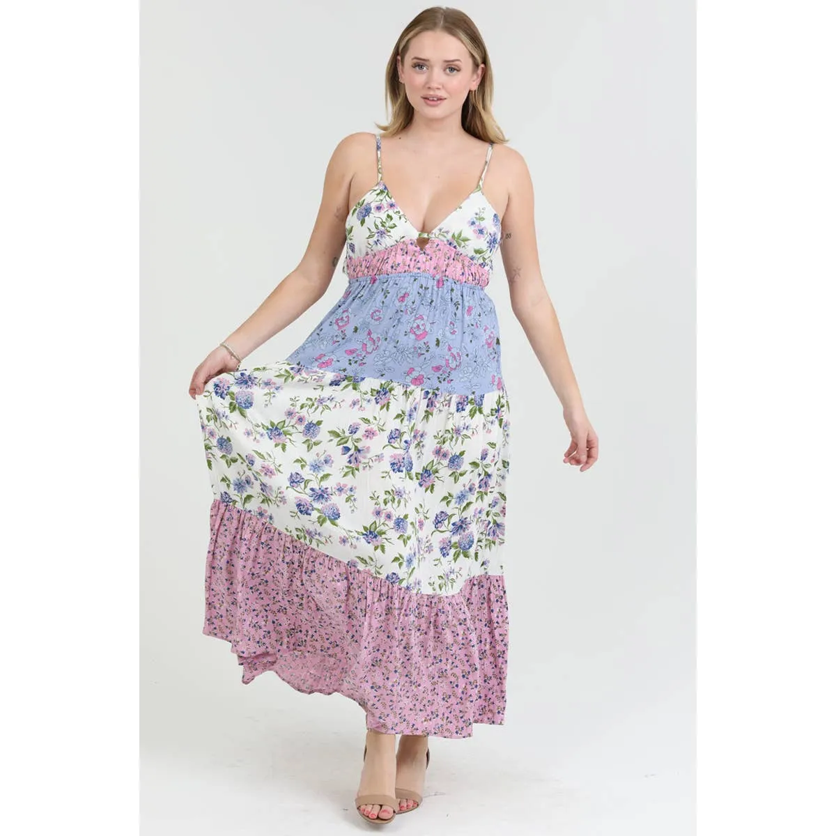 V Neck Open Tie Back Mixed Print Maxi Dress sold by Sunbeam