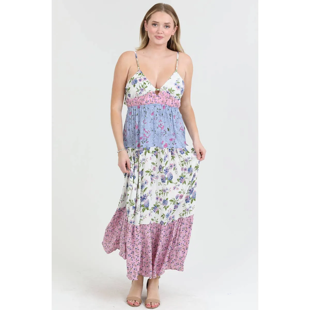 V Neck Open Tie Back Mixed Print Maxi Dress sold by Sunbeam product image thumbnail 2