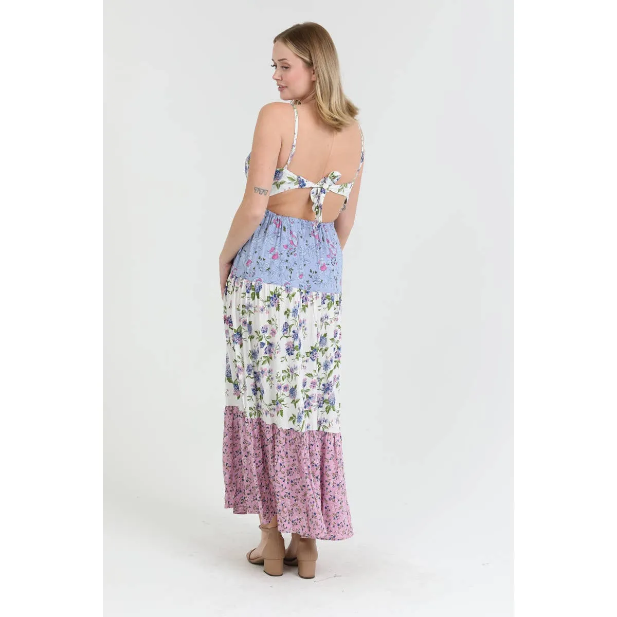 V Neck Open Tie Back Mixed Print Maxi Dress sold by Sunbeam product image thumbnail 4