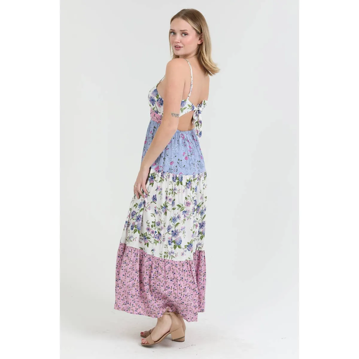 V Neck Open Tie Back Mixed Print Maxi Dress sold by Sunbeam product image thumbnail 3