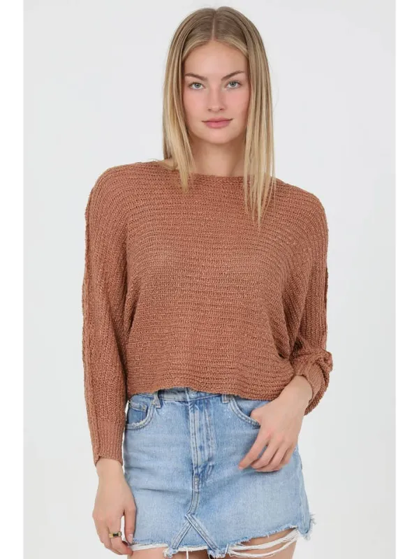 Open Knit Light Weight Pullover Sweater - Camel made by Angie