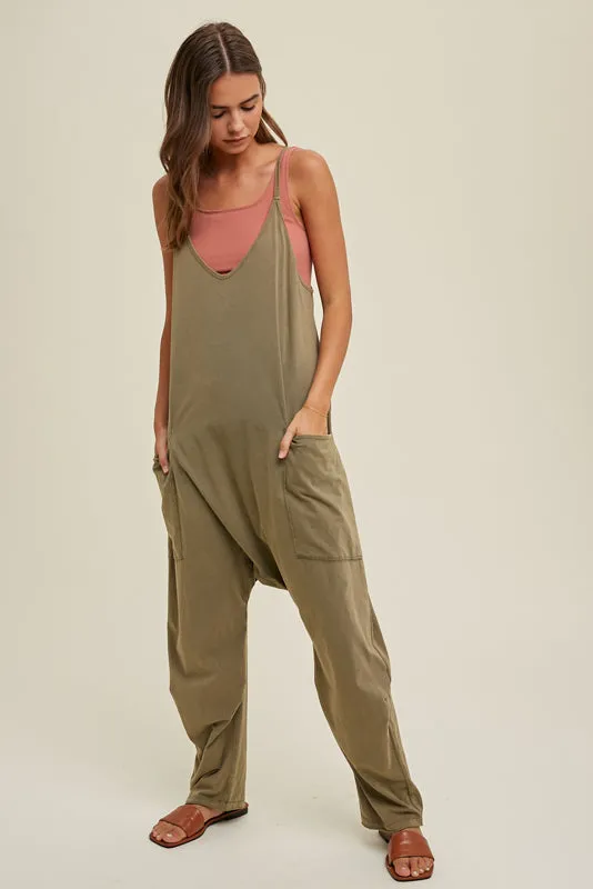GARMENT WASHED OVERSIZED KNIT JUMPSUIT - G.OLIVE made by Wishlist
