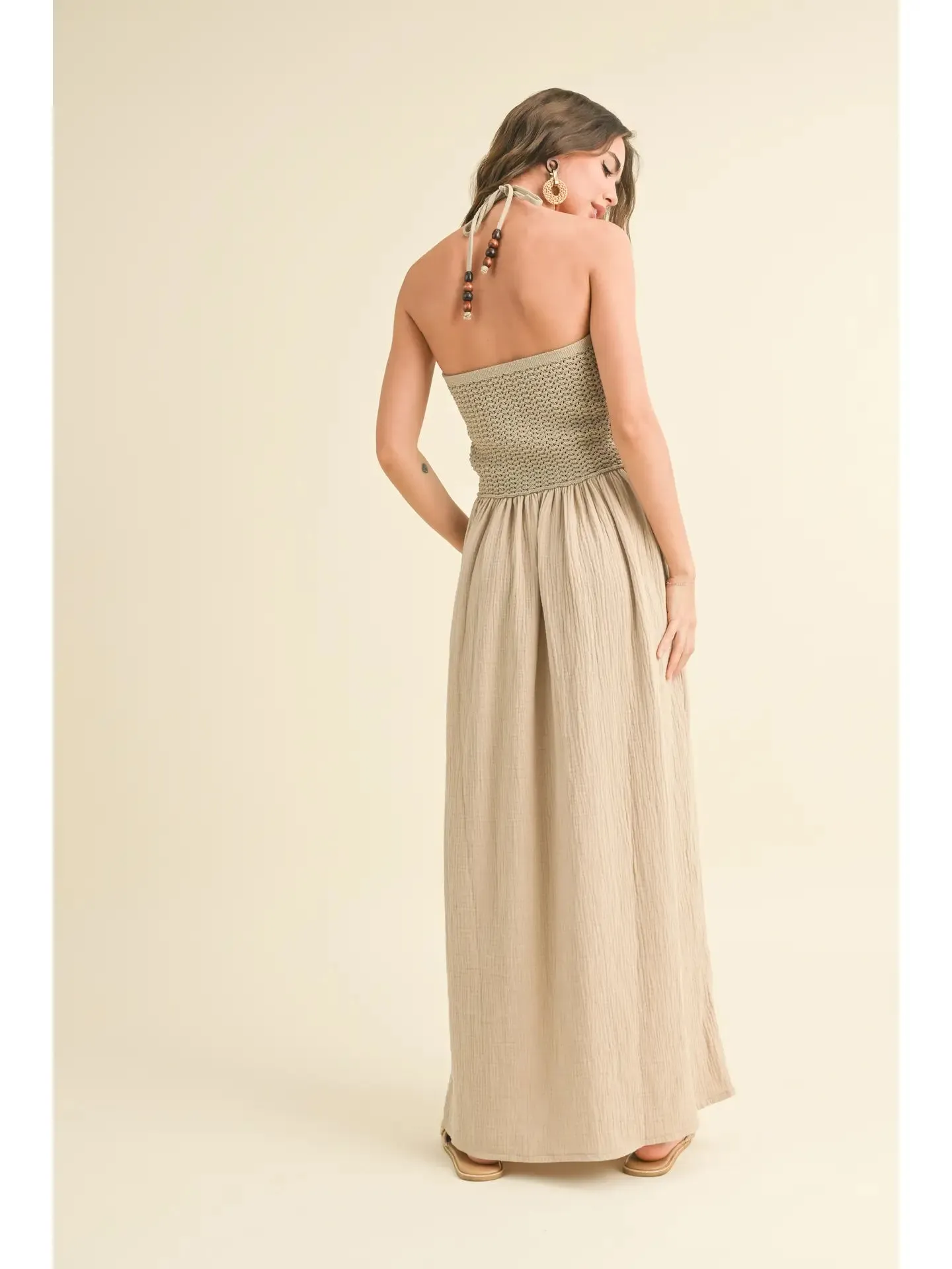 Washed Gauze with Crochet Top Contrast Dress - Sand sold by Sunbeam product image thumbnail 2