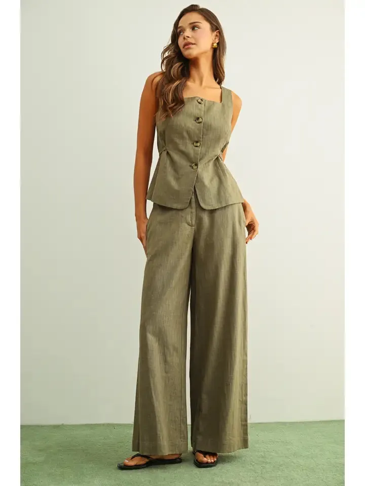 Square Neck Sleeveless Vest with Button Front- Olive sold by Sunbeam product image thumbnail 3