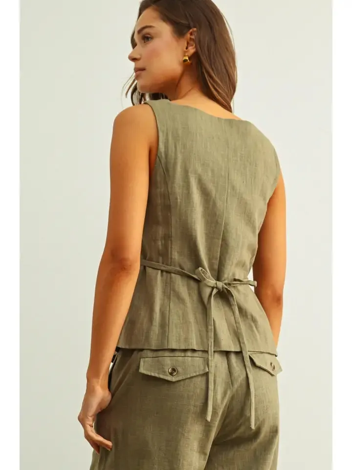 Square Neck Sleeveless Vest with Button Front- Olive sold by Sunbeam product image thumbnail 4