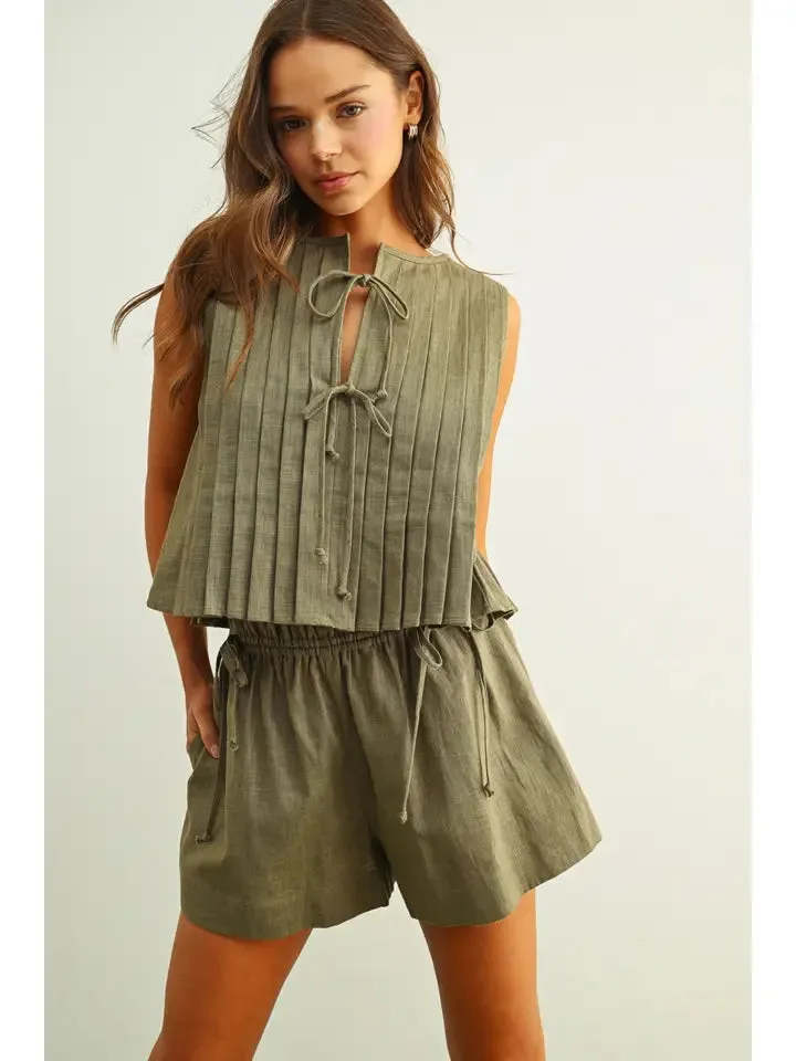 Elastic Band Waist with Tied On the Side Shorts- Olive sold by Sunbeam product image thumbnail 5