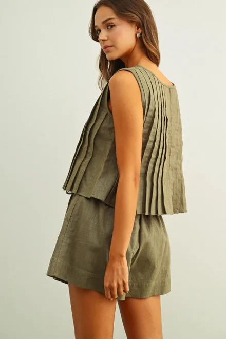 Elastic Band Waist with Tied On the Side Shorts- Olive sold by Sunbeam product image thumbnail 2