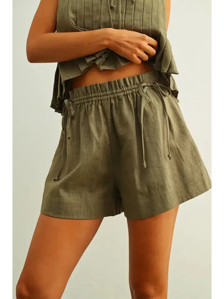 Elastic Band Waist with Tied On the Side Shorts- Olive sold by Sunbeam product image thumbnail 4