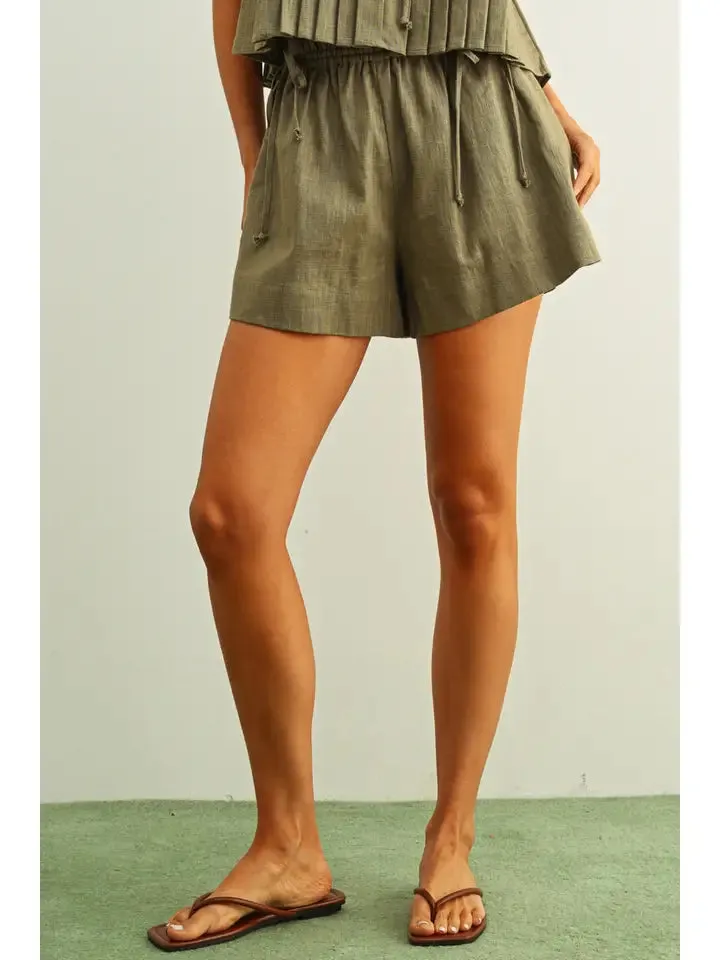 Elastic Band Waist with Tied On the Side Shorts- Olive sold by Sunbeam