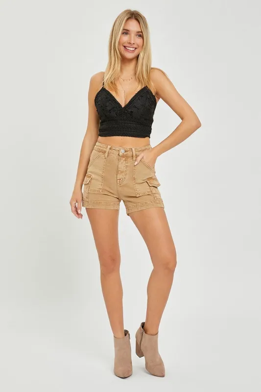 High Rise Side Cargo Pocket Shorts - Cocoa made by Risen