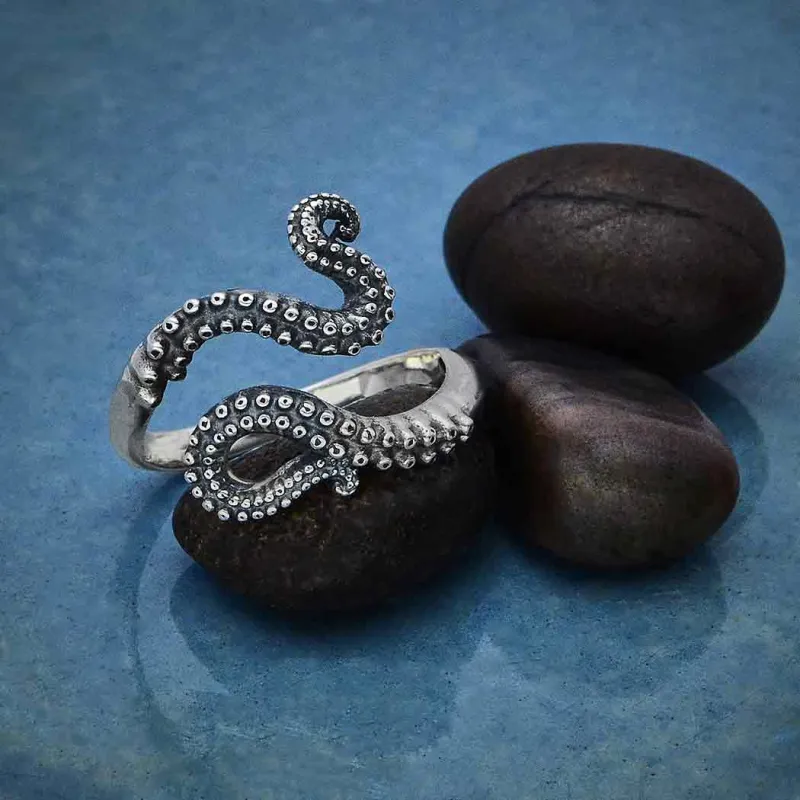 Sterling Silver Adjustable Octopus Tentacle Ring made by Sunbeam