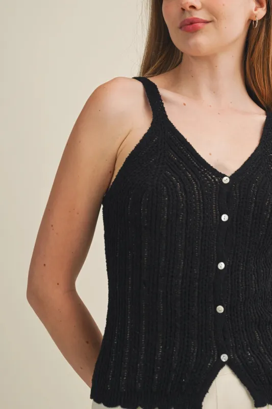 Pointelle Knit Scalloped Button Vest made by Mustard Seed