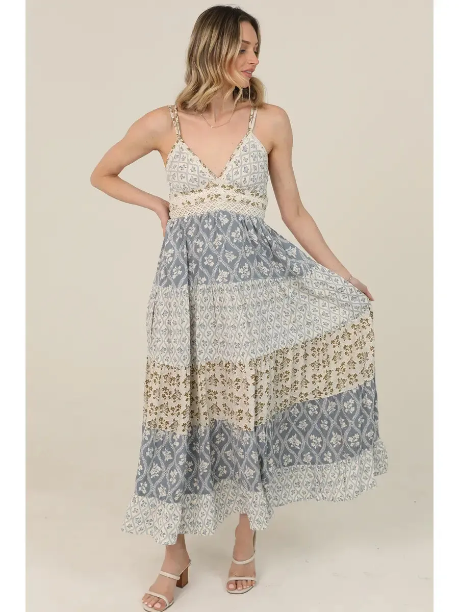 V Neck Mix Print Lace Trim Maxi Dress sold by Sunbeam product image thumbnail 2