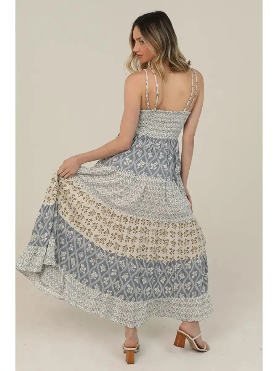 V Neck Mix Print Lace Trim Maxi Dress sold by Sunbeam product image thumbnail 3