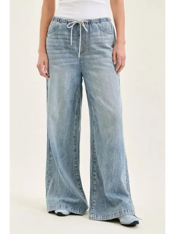 Judy Blue High Waisted Palazzo Featherweight Jeans with Drawcord made by Judy Blue