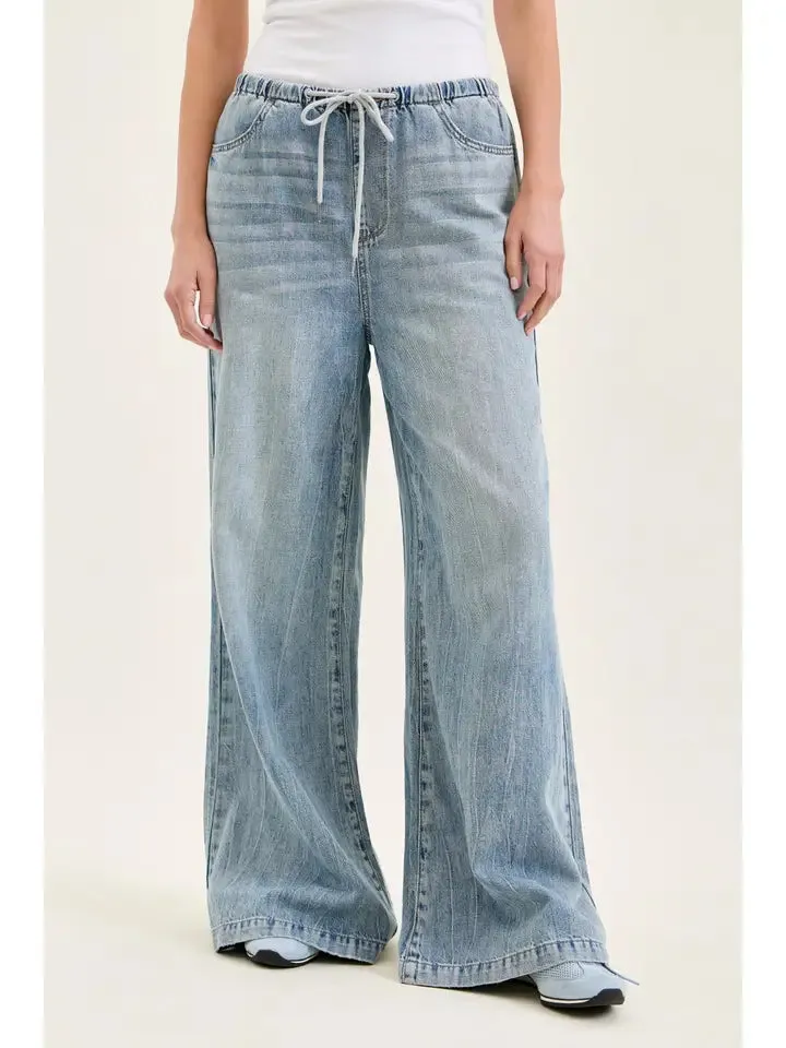 Judy Blue High Waisted Palazzo Featherweight Jeans with Drawcord sold by Sunbeam