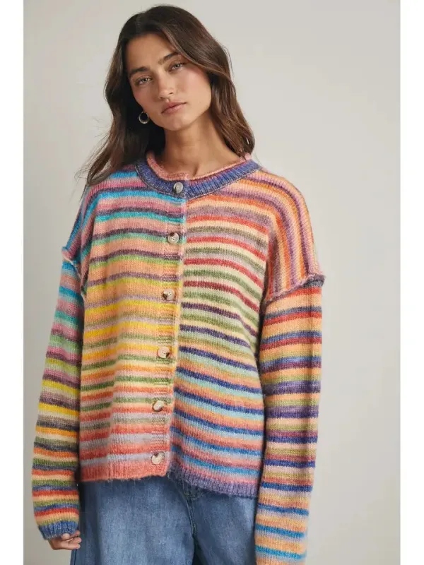 Rainbow Button-Up Knit Sweater Cardigan made by Wishlist
