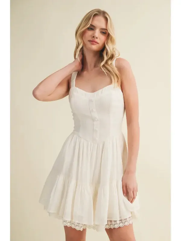Button Corset Tiered Lace Hem Dress made by Mustard Seed