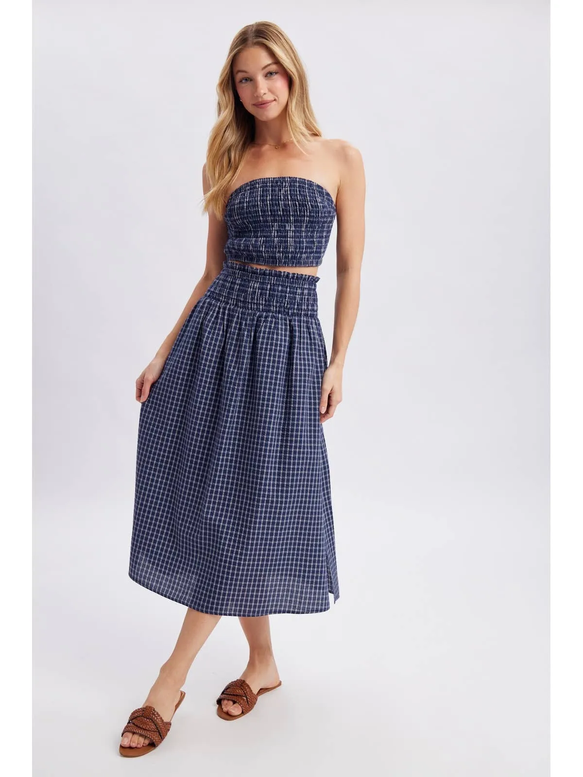 Plaid Tube Top and Skirt Set- Navy/White sold by Sunbeam product image thumbnail 3