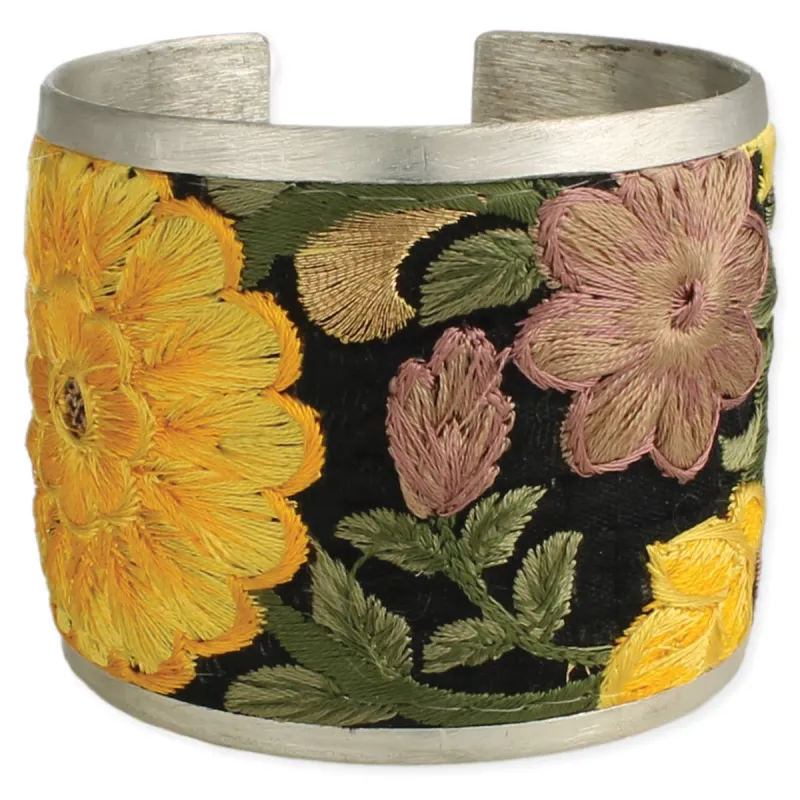 Yellow Flower Embroidered Elegance Cuff Bracelet made by ZAD